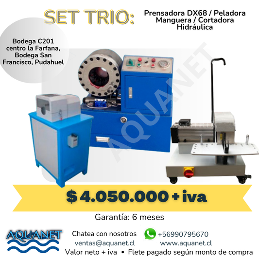 SET TRIO:  Prensadora DX68 / Peladora Manguera SKU100 y Cortadora Cu300 220 v