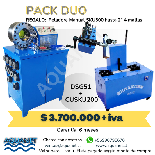 DUO Pack:  Peladora Manual SKU300 hasta 2" 4 mallas